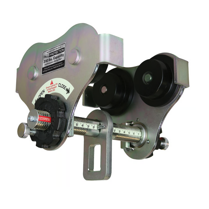 OZ Lifting Fall Protection Push Beam Trolley, 1/2 ton capacity with up to 12" flange width