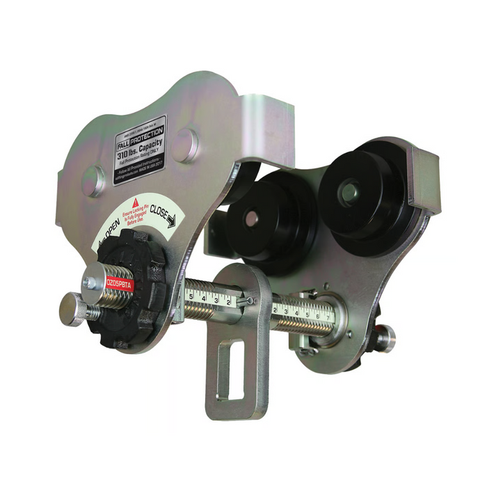 OZ Lifting Fall Protection Push Beam Trolley, 1/2 ton capacity with up to 16" flange width