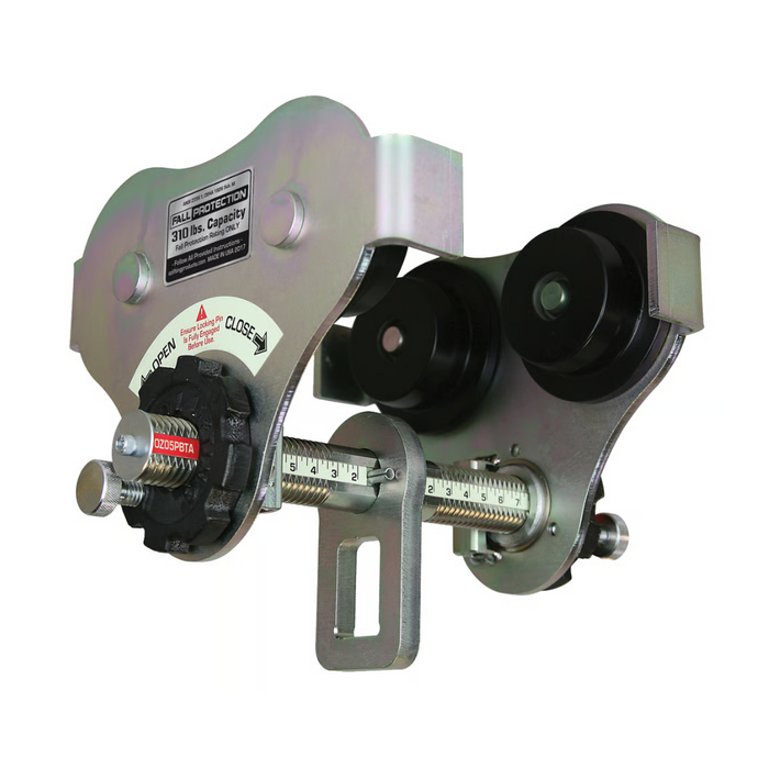 OZ Lifting Fall Protection Push Beam Trolley, 1/2 ton capacity with up to 8" flange width
