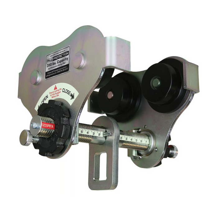 OZ Lifting Fall Protection Push Beam Trolley, 1 ton capacity with up to 16" flange width
