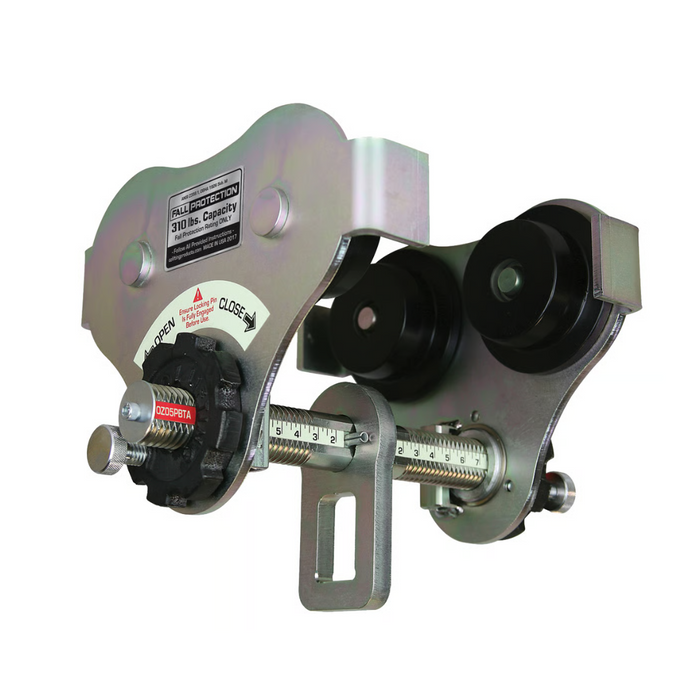 OZ Lifting Fall Protection Push Beam Trolley, 1 ton capacity with up to 8" flange width
