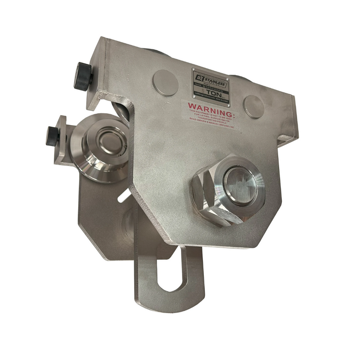OZ Lifting Stainless Steel Push Beam Trolley, 5 ton capacity