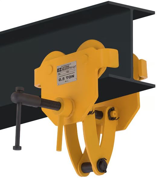 OZ Lifting Quick Adjust Beam Trolley, 1/2 ton- 10 ton capacity