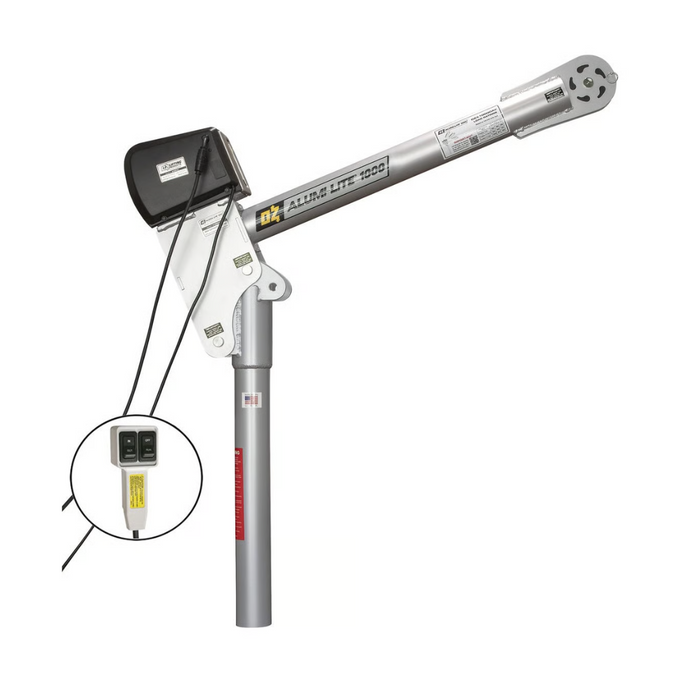 OZ Lifting Alumi-Lite® Davit Crane, 1000lb capacity, with 12V DC electric winch