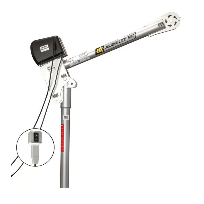 OZ Lifting Alumi-Lite® Davit Crane, 500lb capacity, with 110V AC electric winch