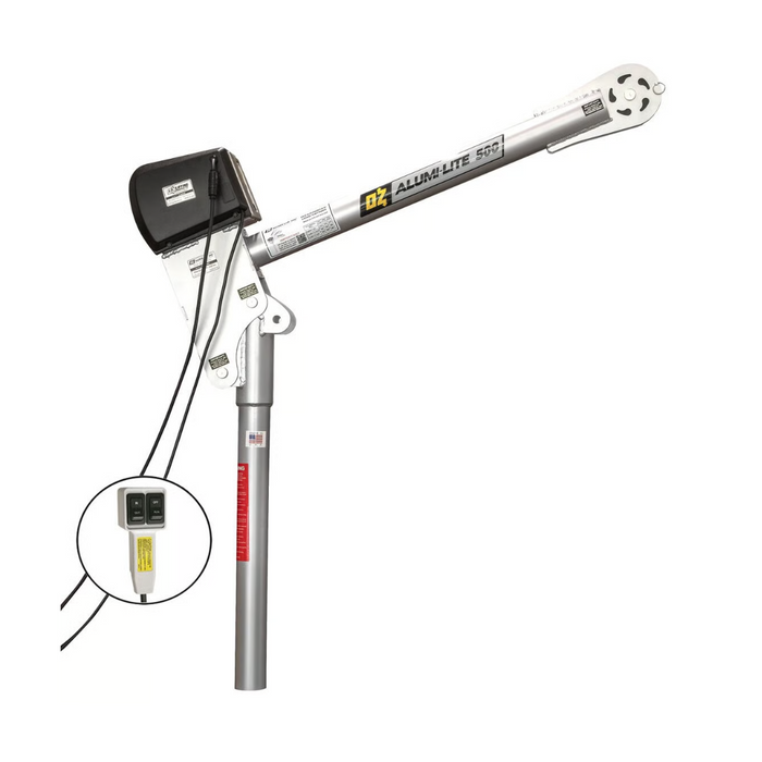 OZ Lifting Alumi-Lite® Davit Crane, 500lb capacity, with 12V DC electric winch