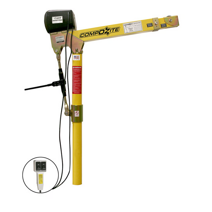 OZ Lifting CompOZite® Davit Crane, 1200lb capacity, with 110V AC electric winch