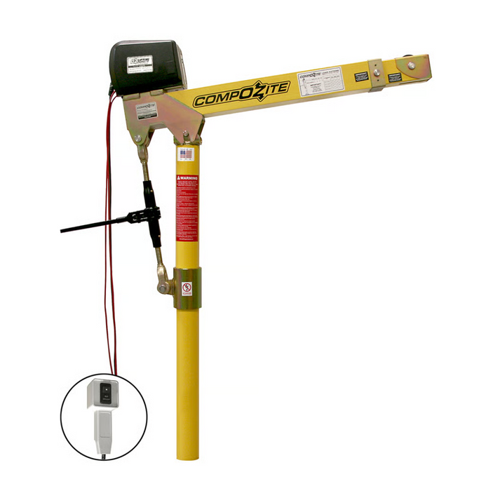 OZ Lifting CompOZite® Davit Crane, 1200lb capacity, with 12V DC electric winch