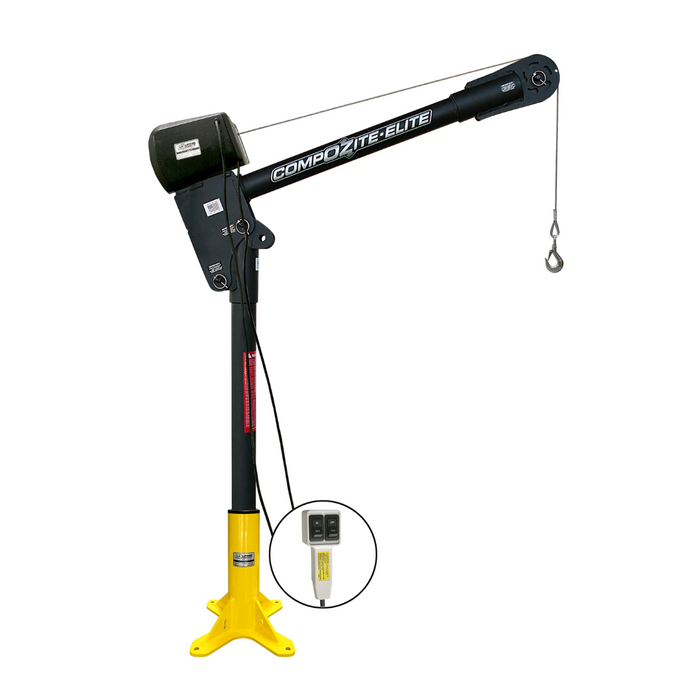 OZ Lifting CompOZite Elite® Davit Crane, 1200lb capacity, with 110V AC electric winch