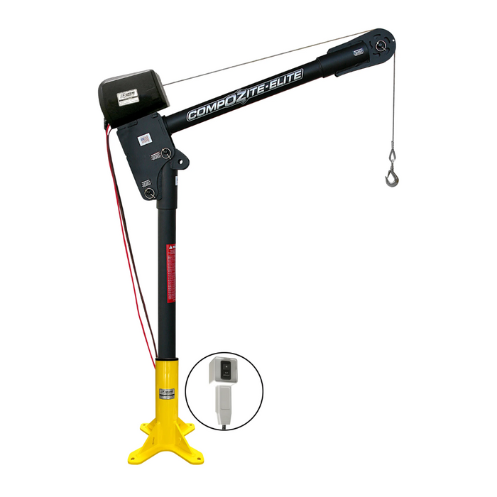 OZ Lifting CompOZite Elite® Davit Crane, 1200lb capacity, with 12V DC electric winch