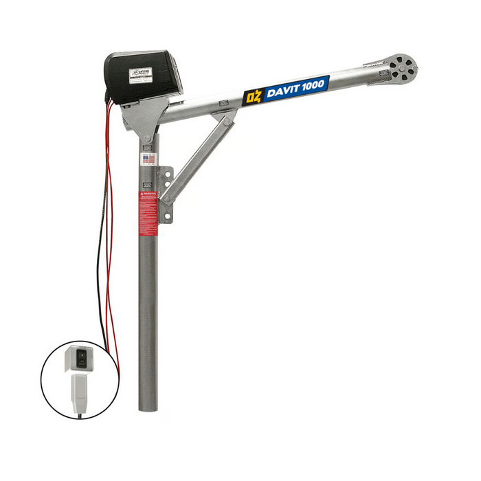 OZ Lifting Steel Davit Crane, 1000lb capacity, with 110 AC electric winch