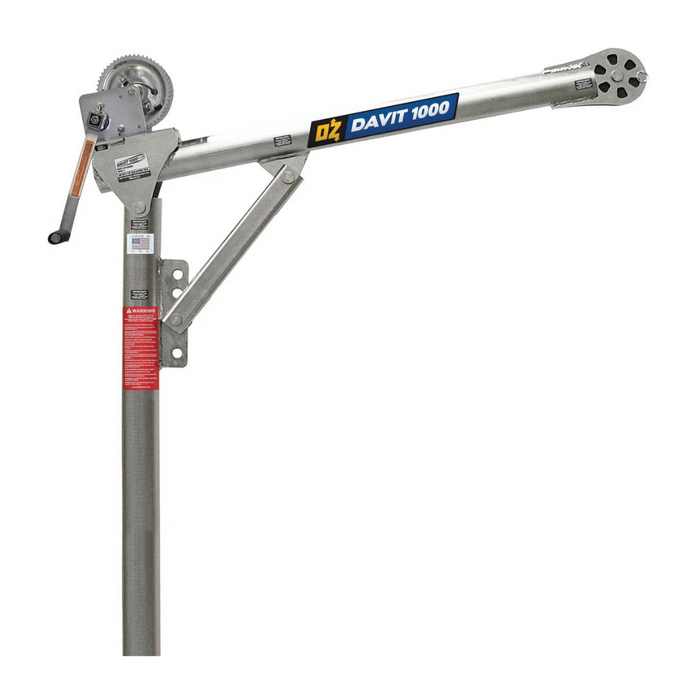 OZ Lifting Steel Davit Crane, 1000lb capacity, with 2500lb carbon steel brake winch