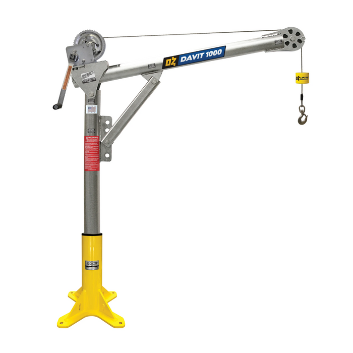 OZ Lifting Steel Davit Crane, 1000lb capacity, with carbon steel brake winch
