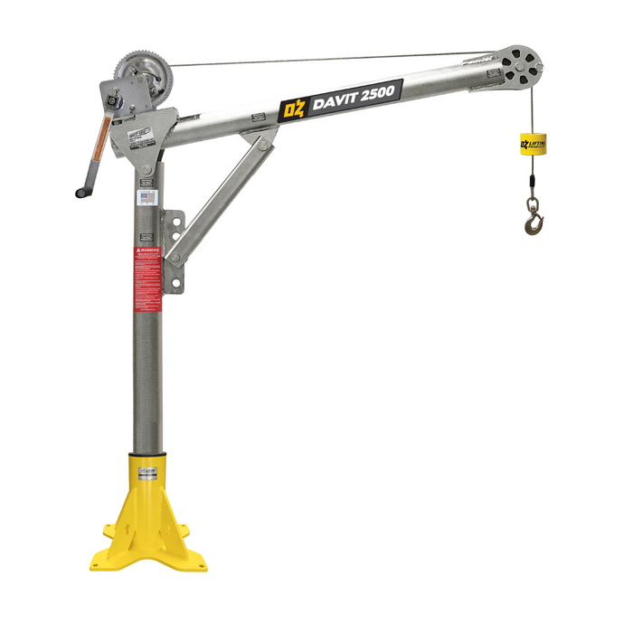 OZ Lifting Steel Davit Crane, 2500lb capacity, with carbon steel brake winch