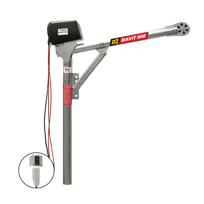 OZ Lifting Steel Davit Crane, 500lb capacity, with 110 AC electric winch