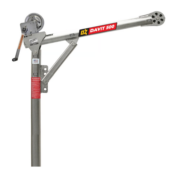 OZ Lifting Steel Davit Crane, 500lb capacity, with 2500lb carbon steel brake winch