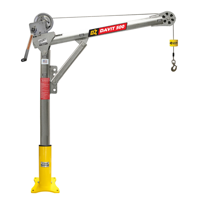 OZ Lifting Steel Davit Crane, 500lb capacity, with carbon steel brake winch
