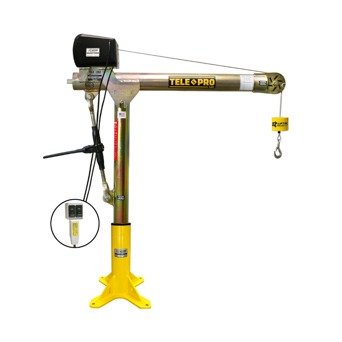 OZ Lifting Tele-Pro® Davit Crane, 500lb capacity, with 110V AC electric winch