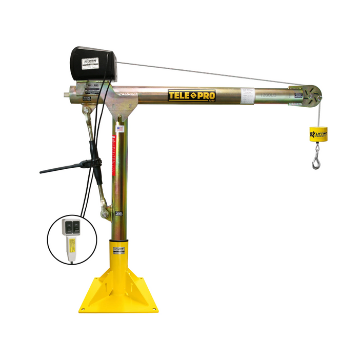 OZ Lifting Tele-Pro® Davit Crane, 1200lb capacity, with 110V AC electric winch