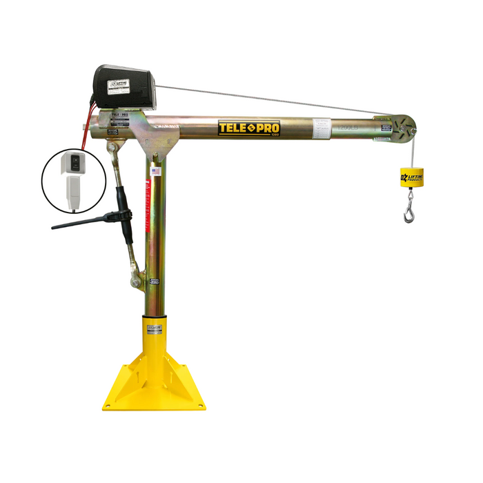 OZ Lifting Tele-Pro® Davit Crane, 1200lb capacity, with 12V DC electric winch