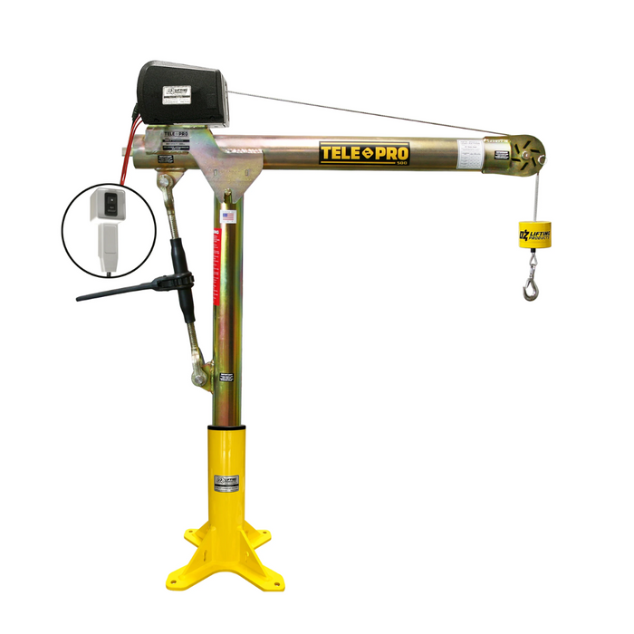 OZ Lifting Tele-Pro® Davit Crane, 500lb capacity, with 12V DC electric winch