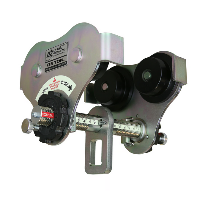 OZ Lifting USA Push Beam Trolley, 1/2 ton capacity with up to 8" flange width