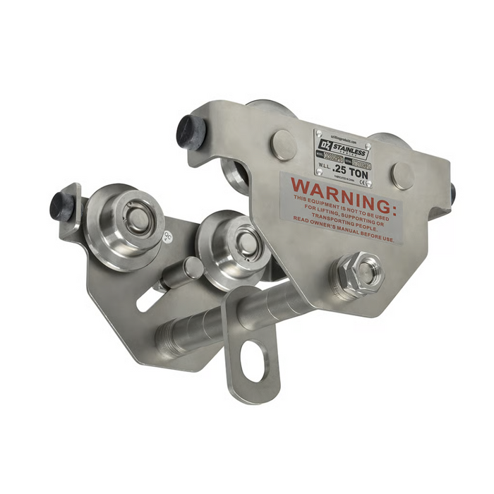OZ Lifting Stainless Steel Push Beam Trolley, 1/4 ton capacity