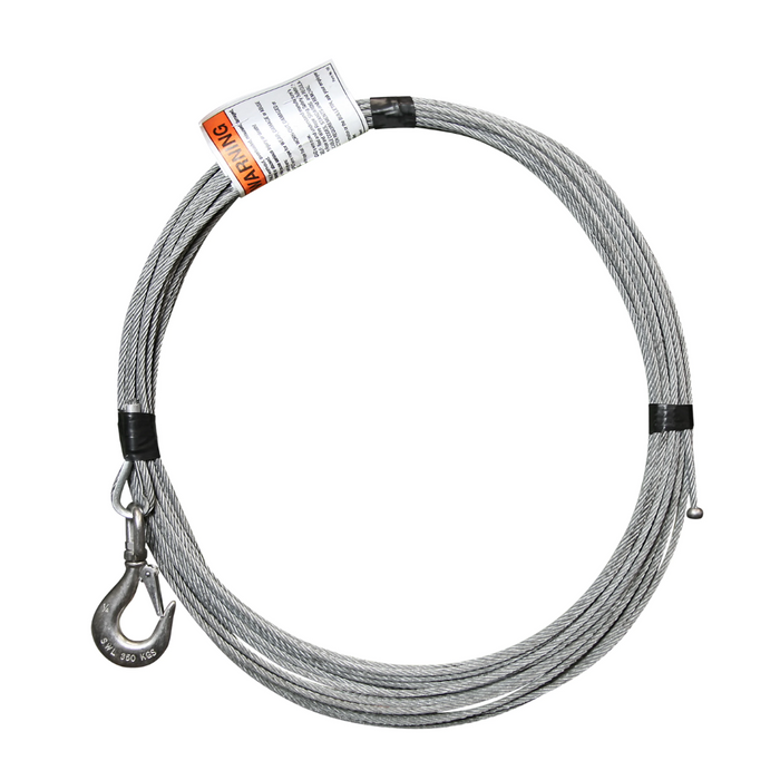 3/16" x 10' lift - Stainless steel cable assembly with ball end fitting and swivel hook with latch