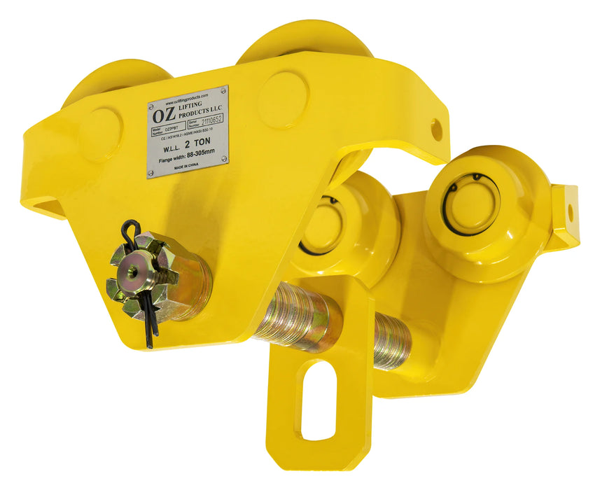 OZ Lifting Push Beam Trolley, 1/4 ton - 10 ton capacity
