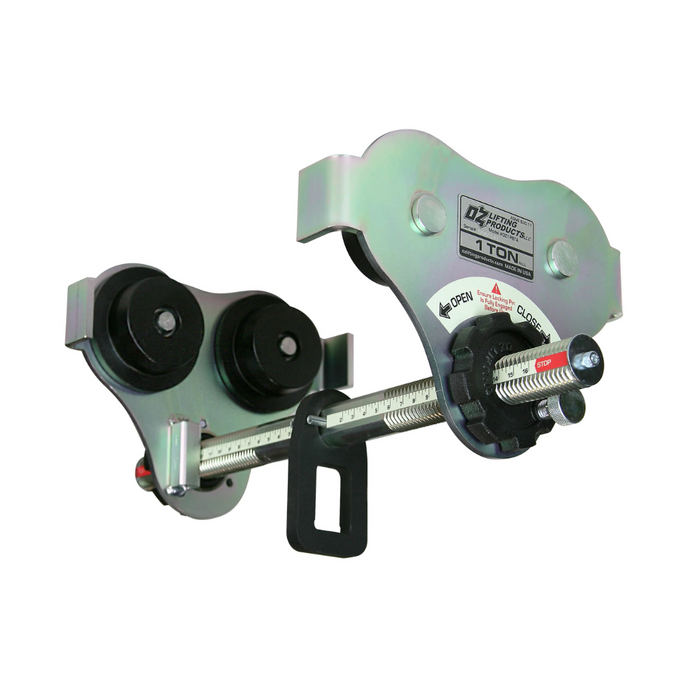 OZ Lifting USA Push Beam Trolley, 1 ton capacity with up to 16" flange width