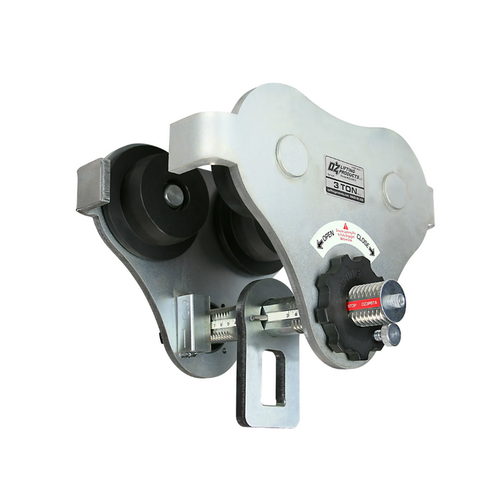 OZ Lifting USA Push Beam Trolley, 3 ton capacity with up to 8" flange width