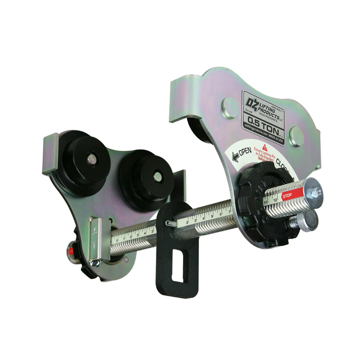 OZ Lifting USA Push Beam Trolley, 1/2 ton capacity with up to 12" flange width