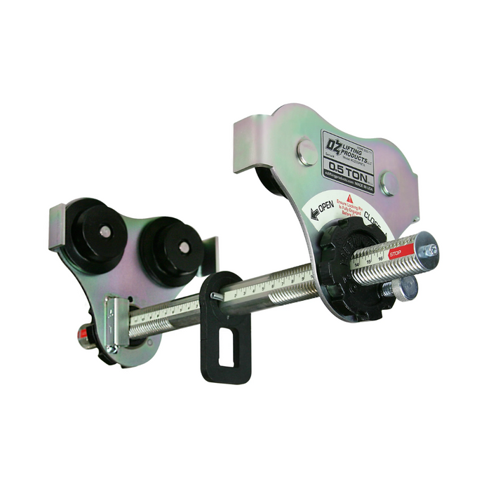 OZ Lifting USA Push Beam Trolley, 1/2 ton capacity with up to 16" flange width