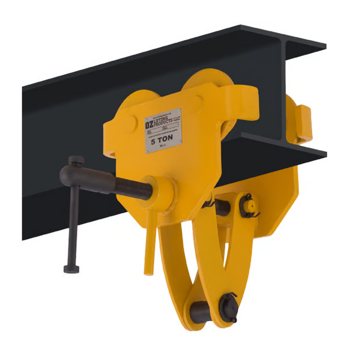 OZ Lifting Quick Adjust Beam Trolley, 5 ton capacity