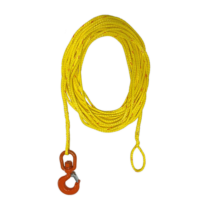 1/4" x 50' lift synthetic rope assembly with swivel hook with latch